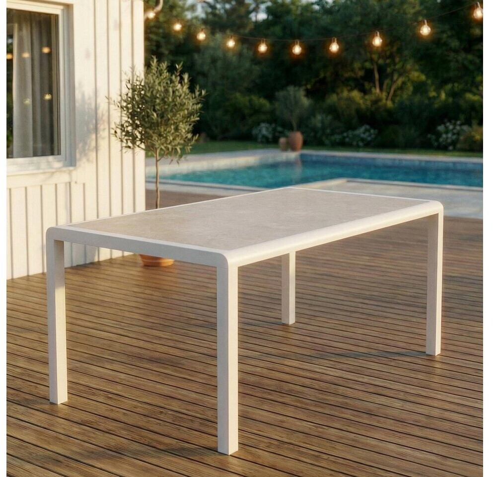 Idimex Trapani Gartentisch 160x90cm, Aluminium, Glasplatte in Steinoptik, weiß ab 279,95 € (Oktober 2026)