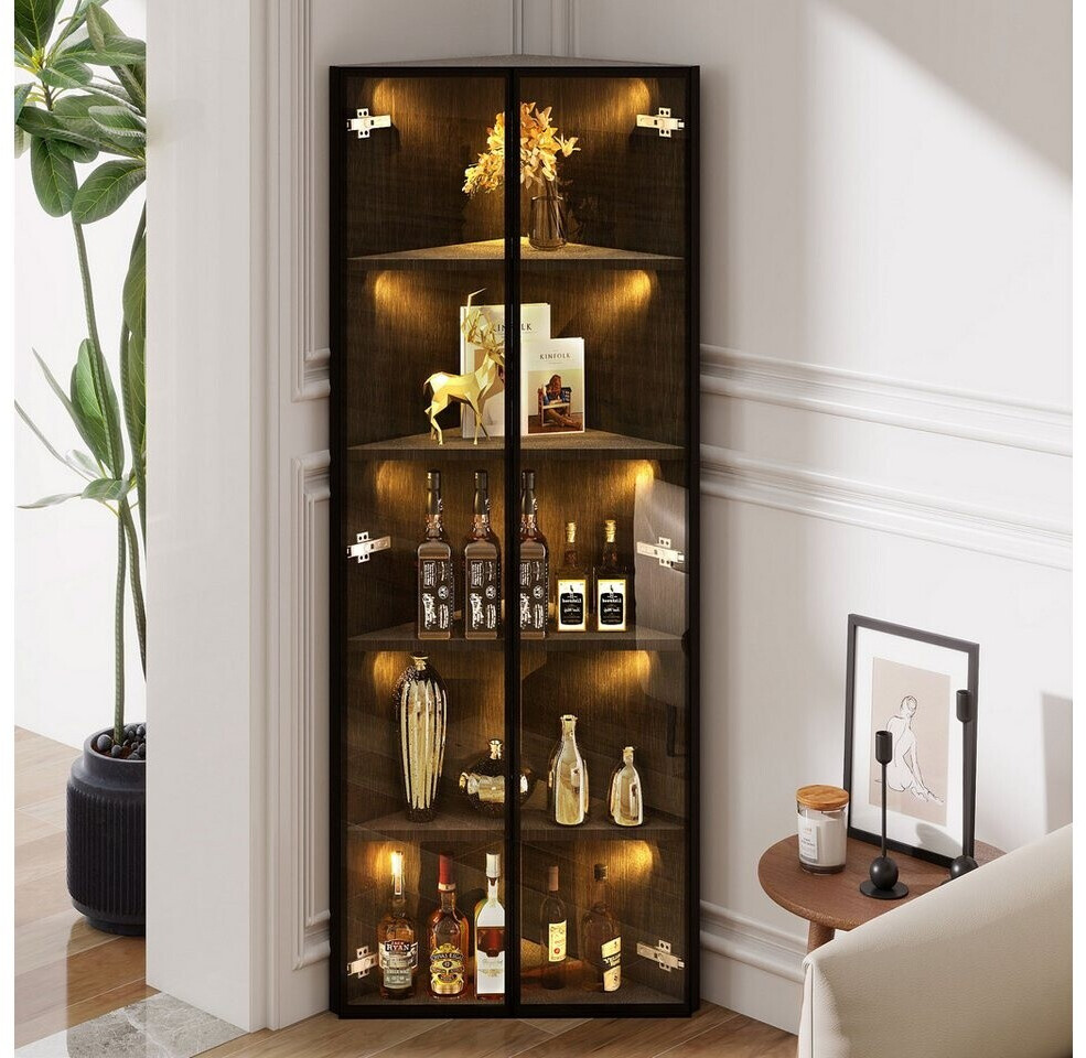 Stilvora Eckvitrine aus MDF und Glas, schwarz, 62x35x160cm, LED-Beleuchtung, Soft-Close-Türen ab 159,99 € (Oktober 2026)