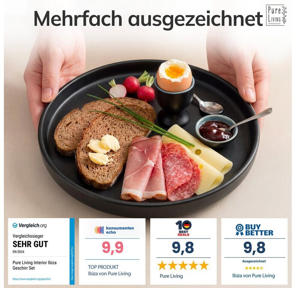 Pure Living Manhattan Frühstücksteller 6er-Set, Steingut, matt schwarz ab 39,95 € (Oktober 2026)