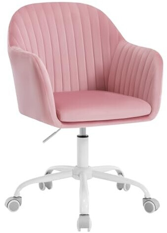 WOLTU Ergonomischer Bürostuhl, Home-Office-Stuhl, Höhenverstellbarer Schminkstuhl mit Armlehnen, Drehstuhl mit Rollen, Samt Metallrahmen, Belastbar bis 150 kg, Rosa, BS166rs | Bürostühle