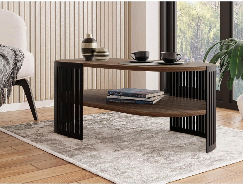 Mirjan24 Couchtisch oval, schwarz, Nussbaumfarben, Metall ab 265,00 € (Oktober 2026)