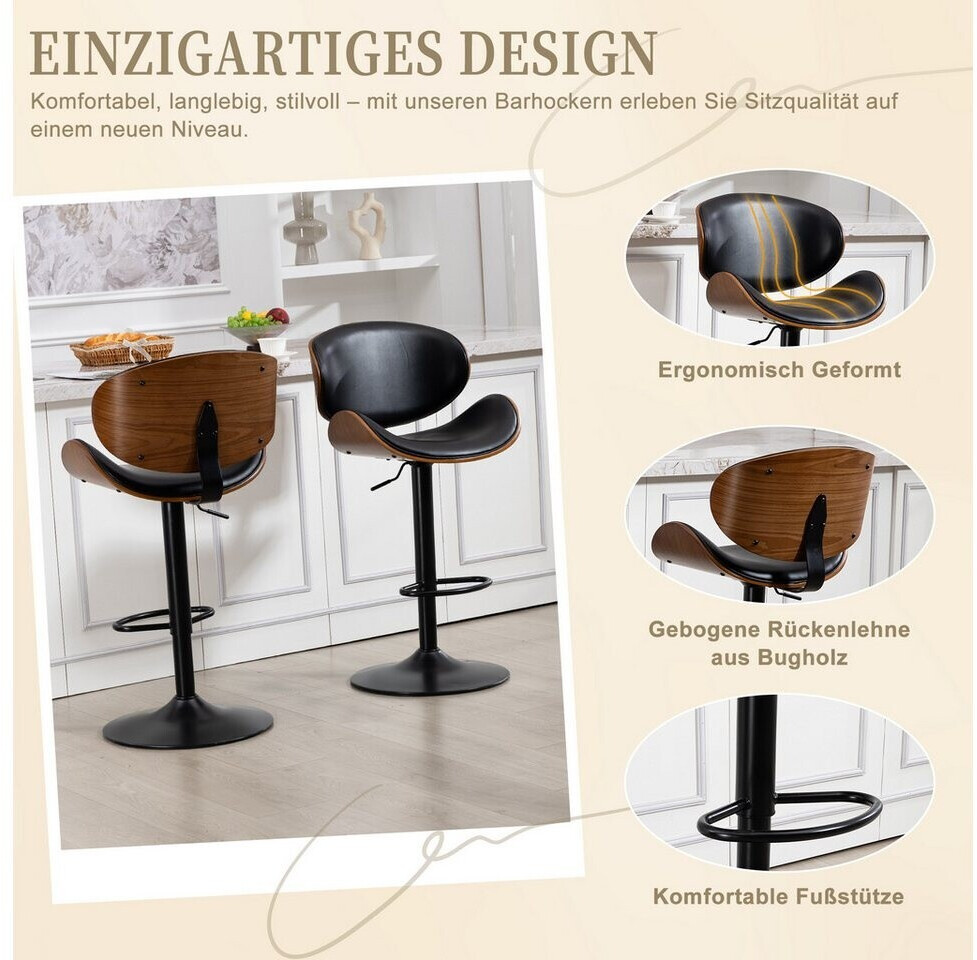 LuxusKollektion Barhocker Barhocker Höhenverstellbar Rückenlehne 2er Set Anthrazit Kunstleder LuxusKollektion Barhocker Barhocker Höhenverstellbar Rückenlehne 2er Set Anthrazit Kunstleder