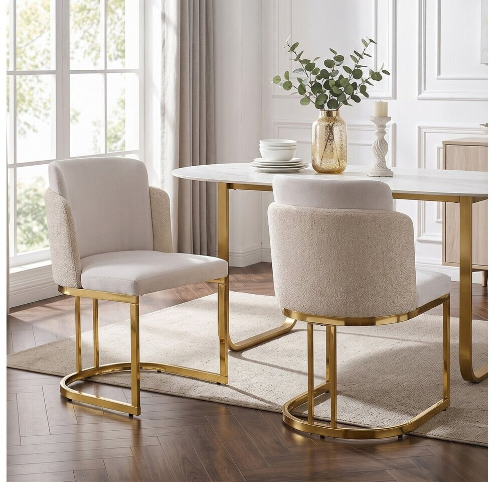 MODFU Esszimmerstuhl-Set 2-tlg. Chenille beige, goldene Metallbeine, doppelte Rückenlehne ab 189,99 € (Oktober 2026)