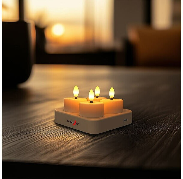 Lunartec LED-Akku-Teelichter 8er-Set weiß mit USB-Ladestation ab 27,27 € (Oktober 2026)