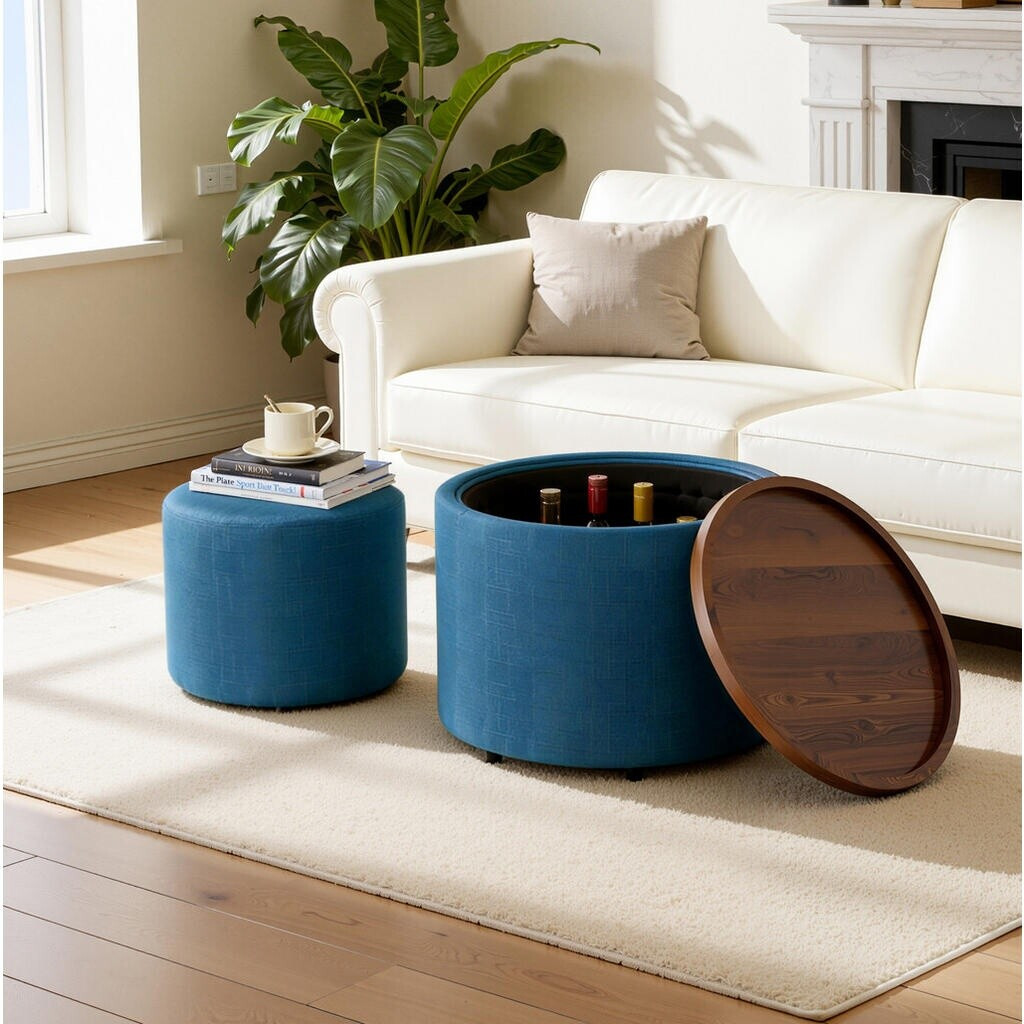 MODFU Couchtisch 2er-Set mit Holzablage und Stauraum, blau, 58x58x38cm ab 65,99 € (Oktober 2026)