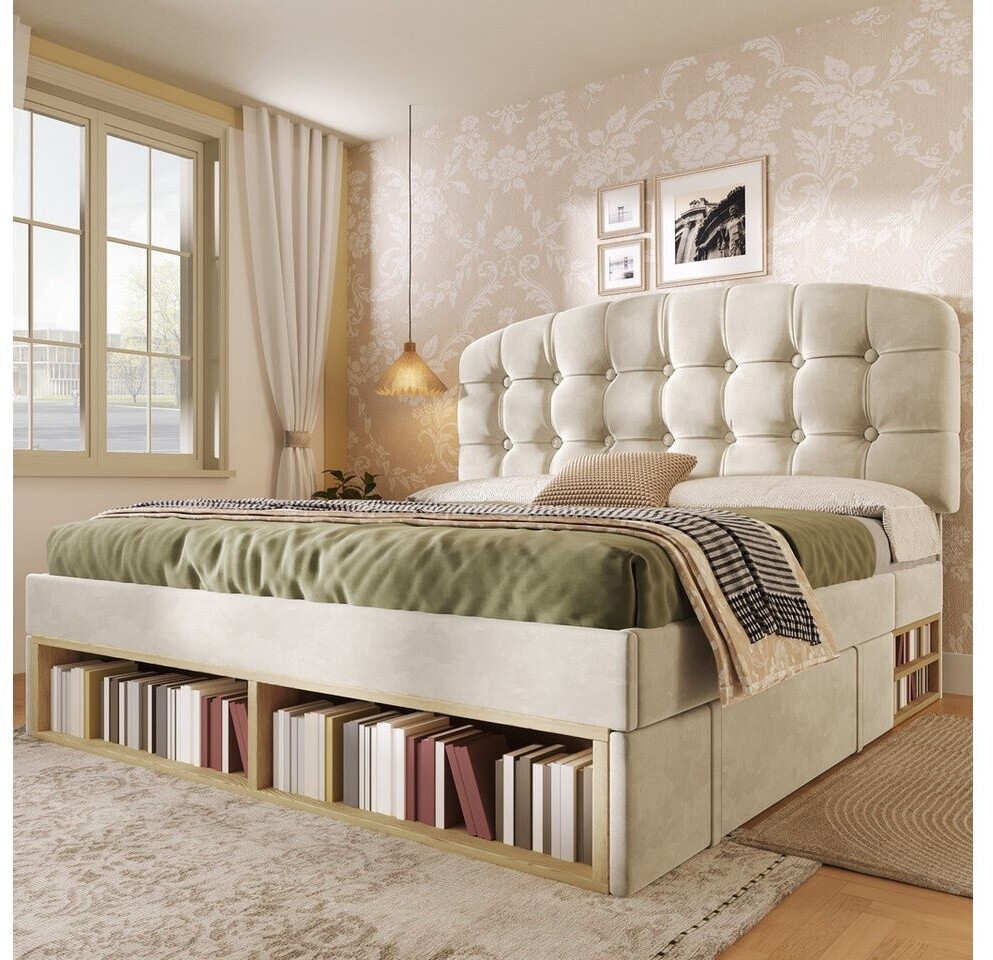 Stilvora Polsterbett 140x200 Samt, beige, mit Schubladen & Lattenrost, höhenverstellbares Kopfteil ab 215,99 € (Oktober 2026)