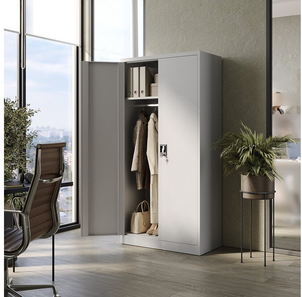 Muralo Mehrzweckschrank mit Kleiderstange, Metall, hellgrau, 90x45x185cm ab 199,99 € (Oktober 2026)