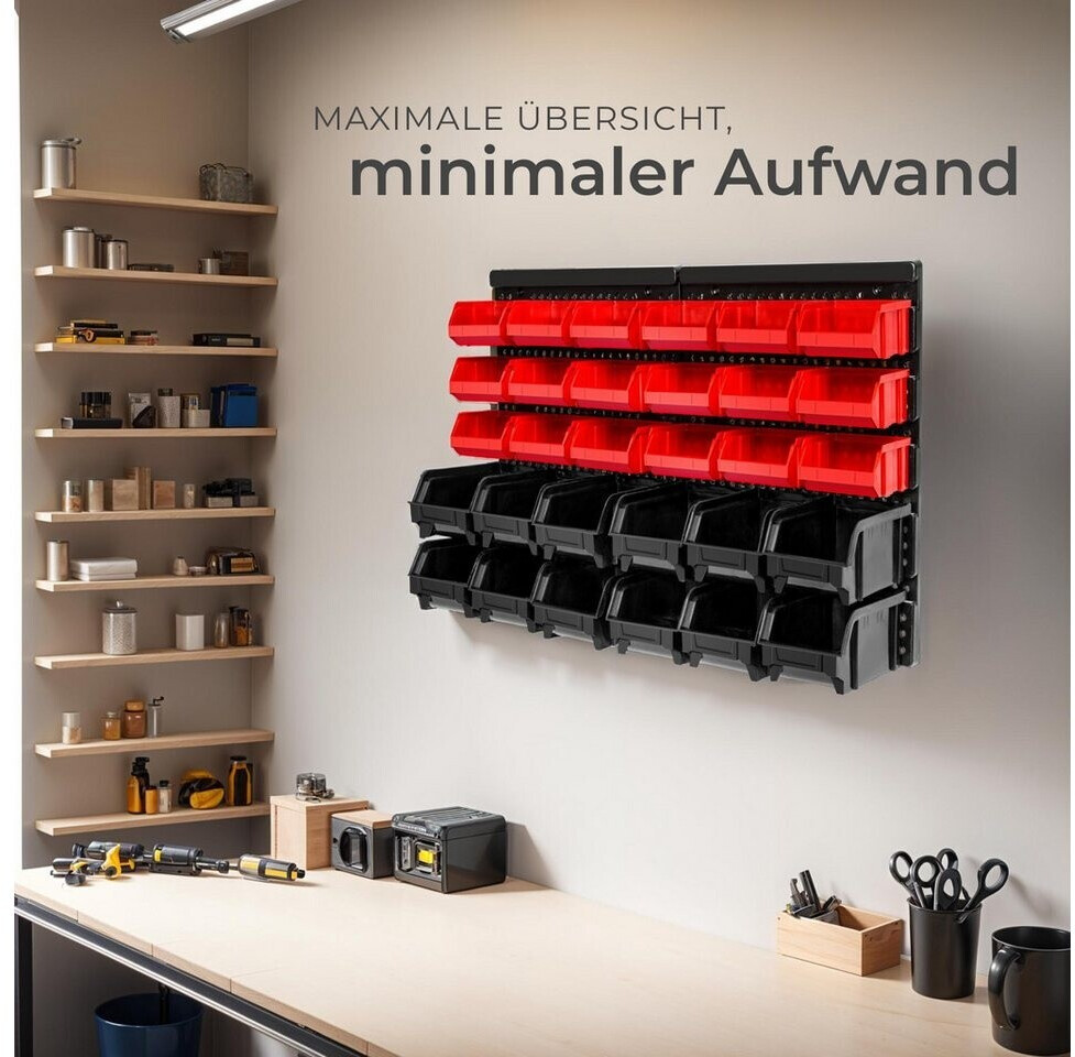 TecTake Wandregal mit 31 Stapelboxen, 64x38x17,5cm, schwarz ab 20,97 € (Oktober 2026)