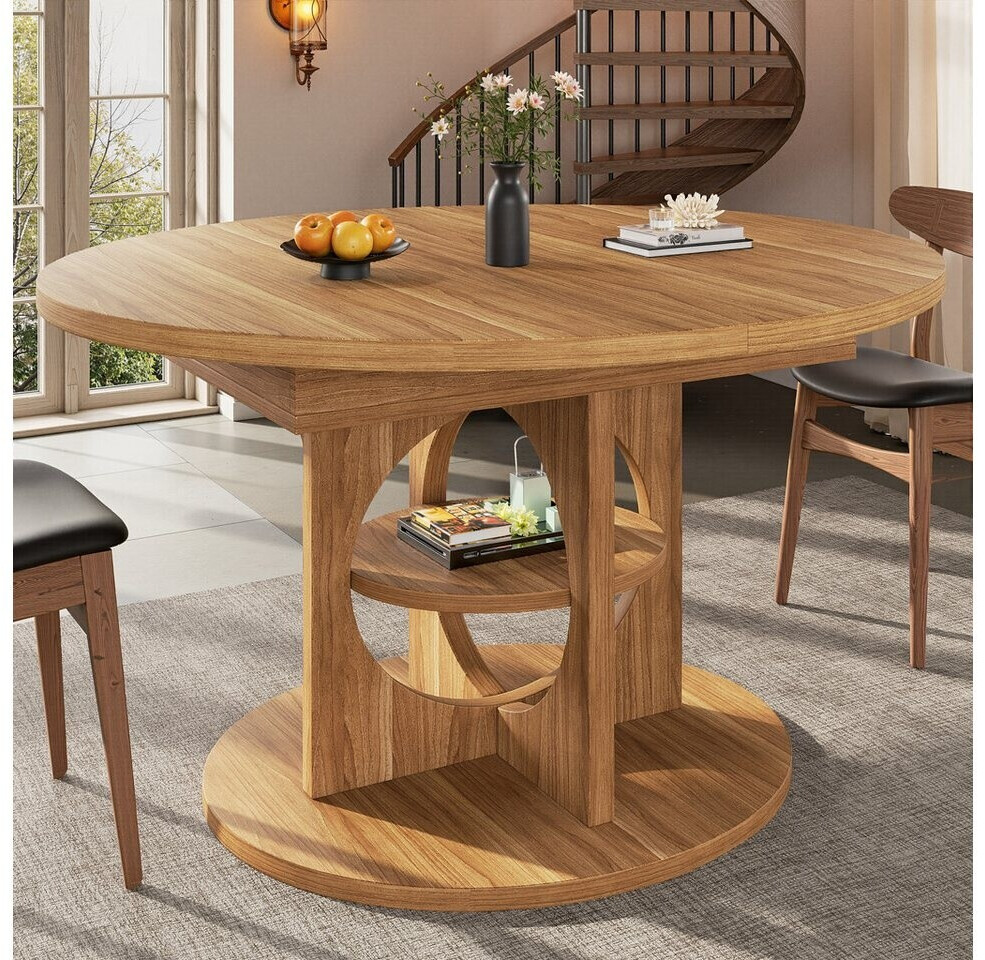 Stilvora Esstisch ausziehbar rund-oval 110–150cm, Holzoptik, braun, mit Mittelregal ab 245,99 € (Oktober 2026)