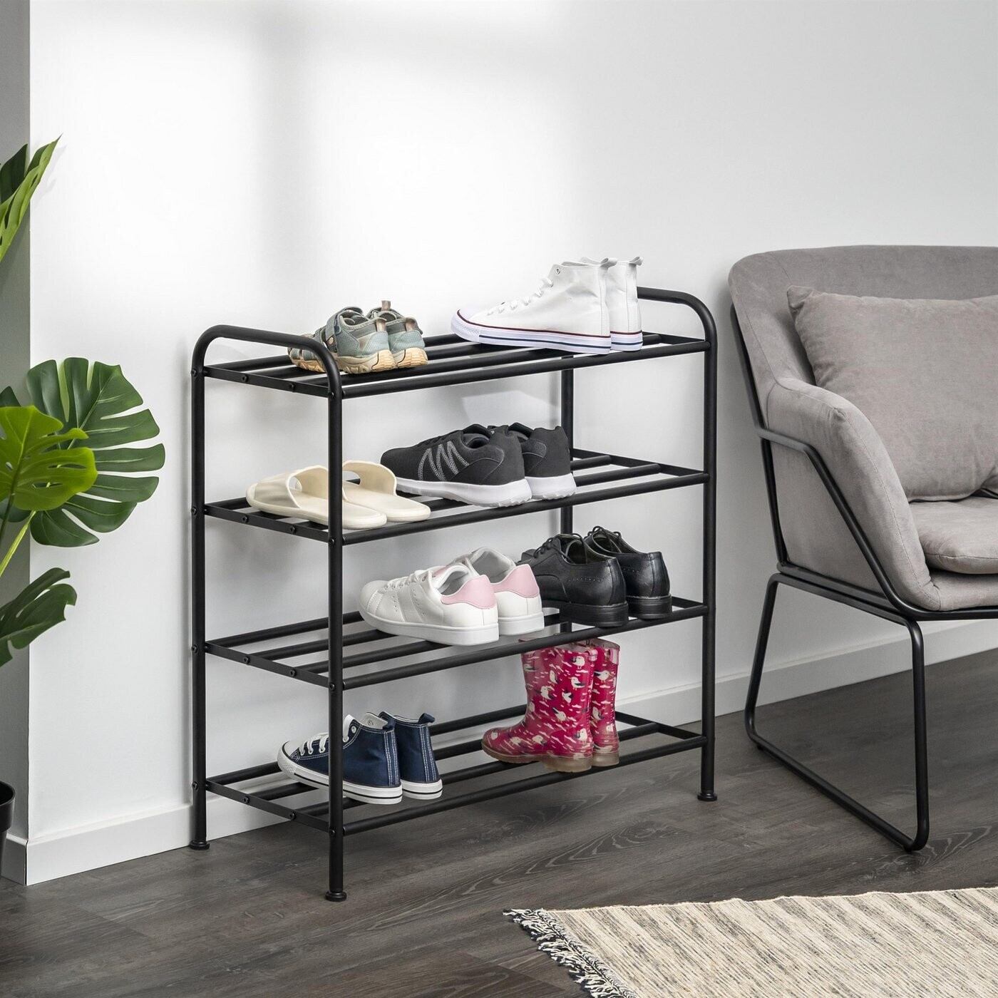 eluno Schuhregal offen, Metall mattschwarz, 4 Ablagen, 80x76,5x31cm ab 52,99 € (Oktober 2026)