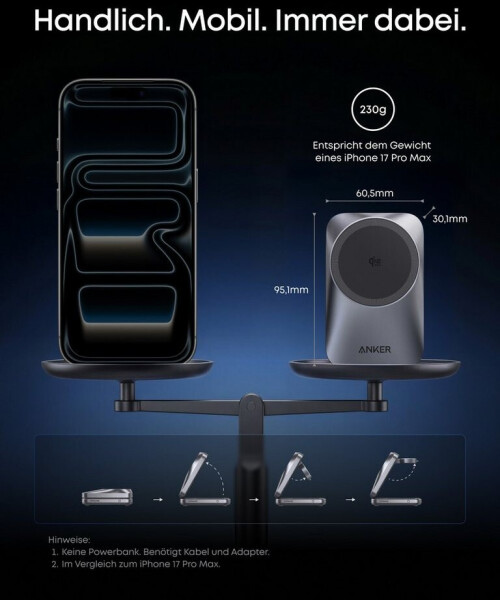 Anker Prime Kabellose Ladestation (3-in-1, MagGo, AirCool, Faltbar), Bild 4