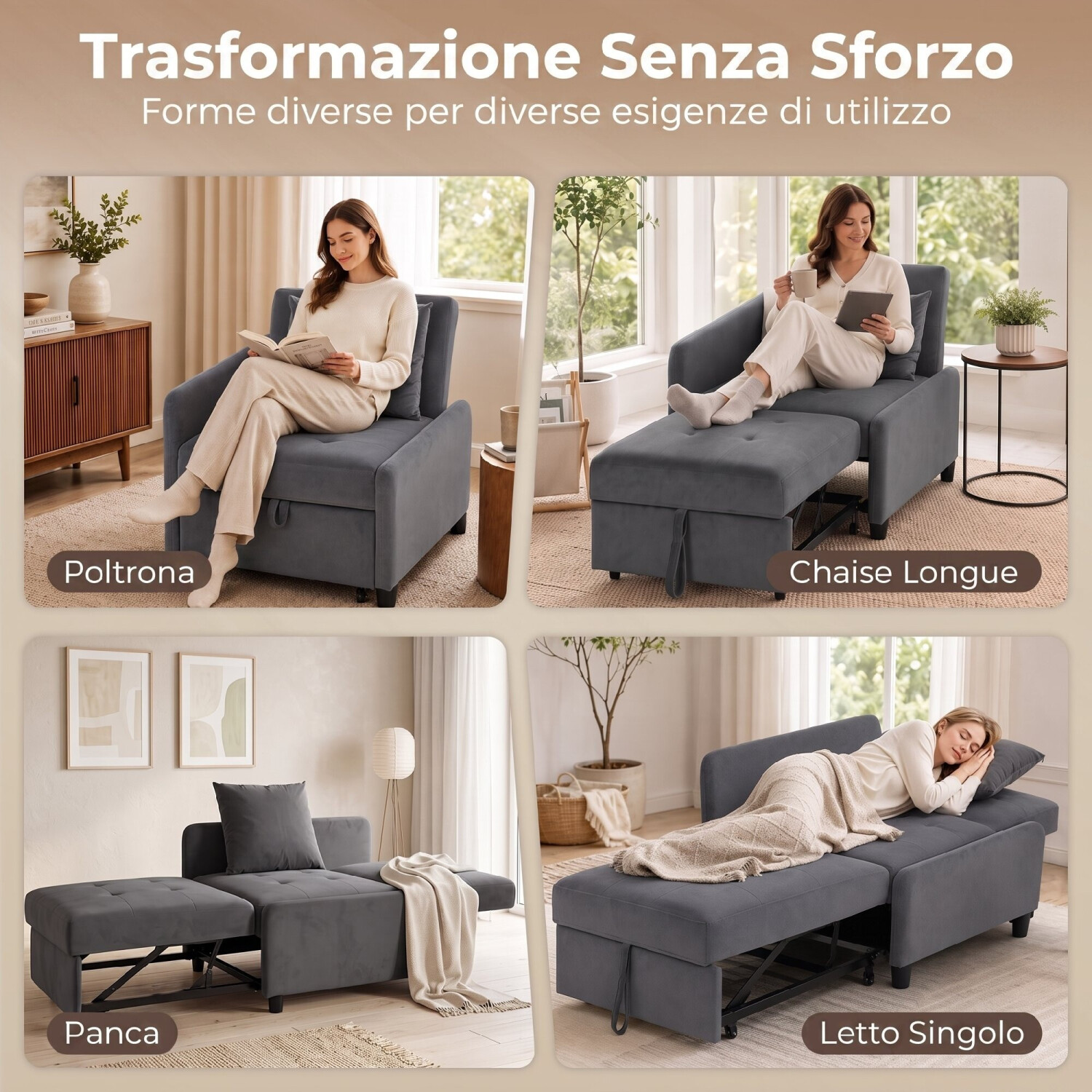 HomCom Schlafsessel 4-in-1 ausziehbar, Samt, dunkelgrau (83B-888V00CG) ab 410,90 € (Oktober 2026)