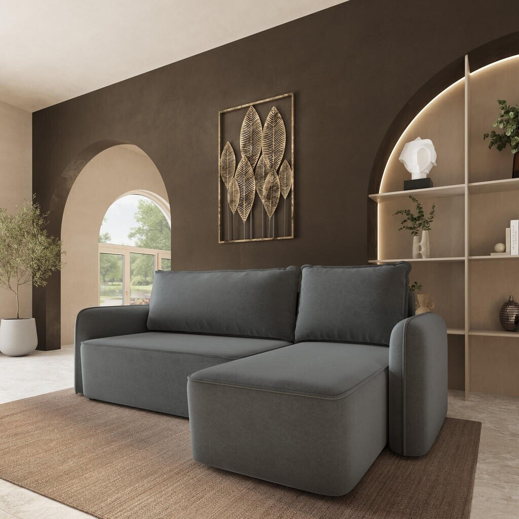 Masseno Dolver CL Ecksofa L-Form mit Schlaffunktion, Samtstoff, grau ...