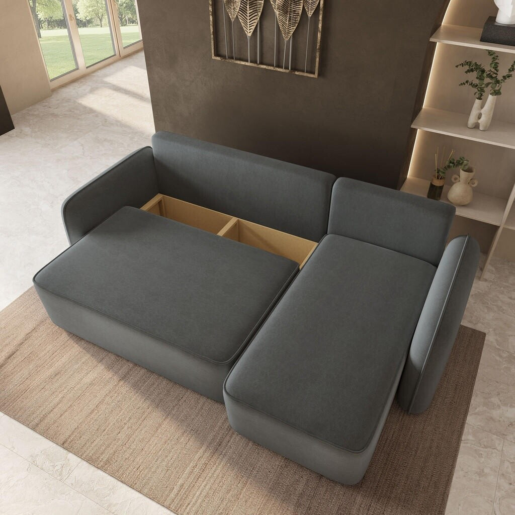 Masseno Dolver CL Ecksofa L-Form mit Schlaffunktion, Samtstoff, grau ...