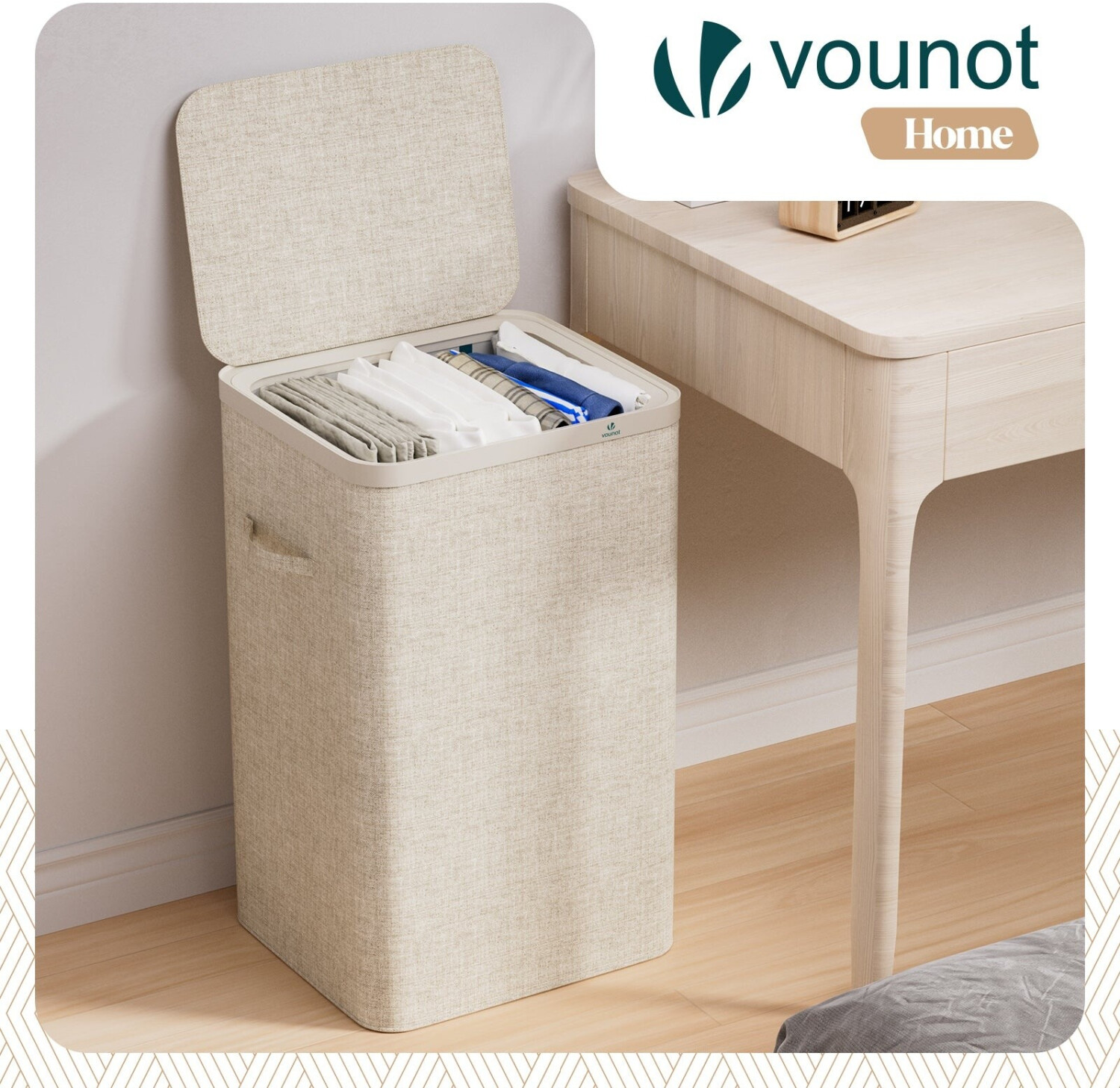 Vounot Wäschekorb mit Deckel, faltbar, 90l, beige (10698076553554) ab 19,99 € (Oktober 2026)