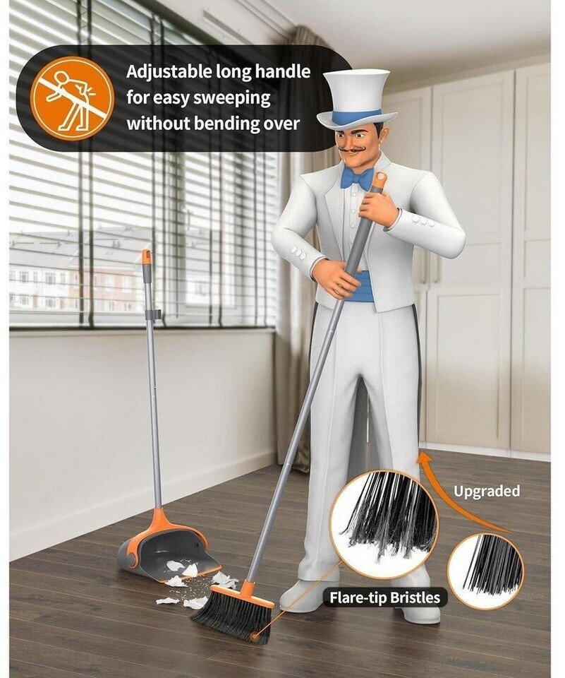 LuxusKollektion Besen und Kehrschaufel Set, langer Stiel, grau-orange, 131cm ab 67,99 € (Oktober 2026)