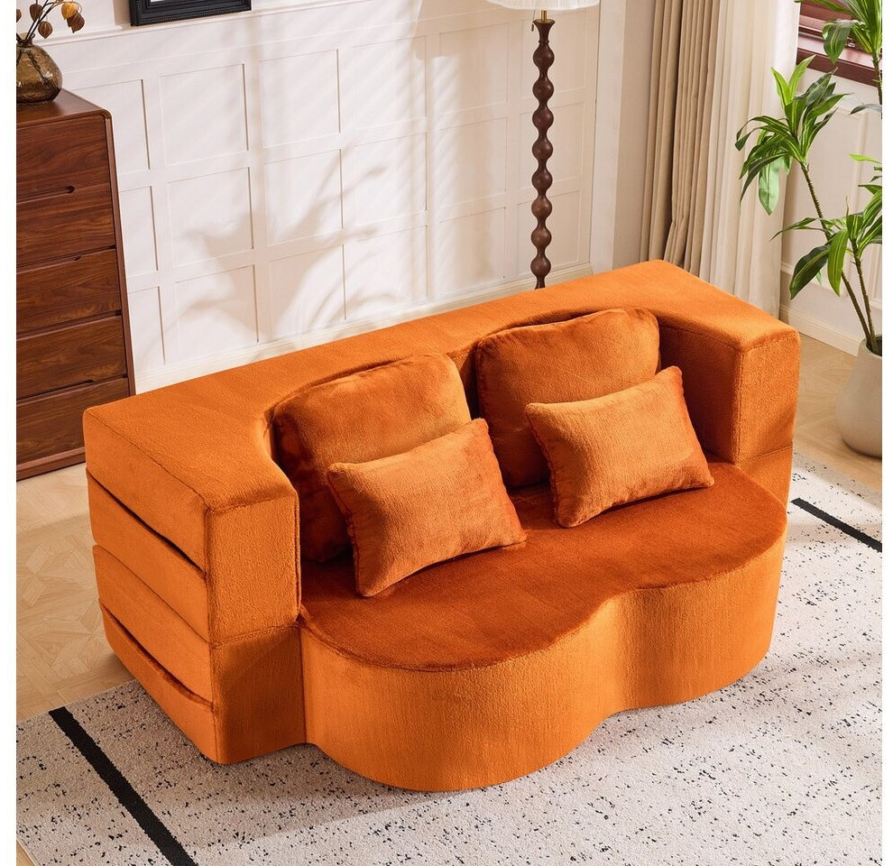 Stilvora Bodensofa Schlafsofa Flanell, klappbar, orange, mit 4 Wurfkissen ab 338,99 € (Oktober 2026)