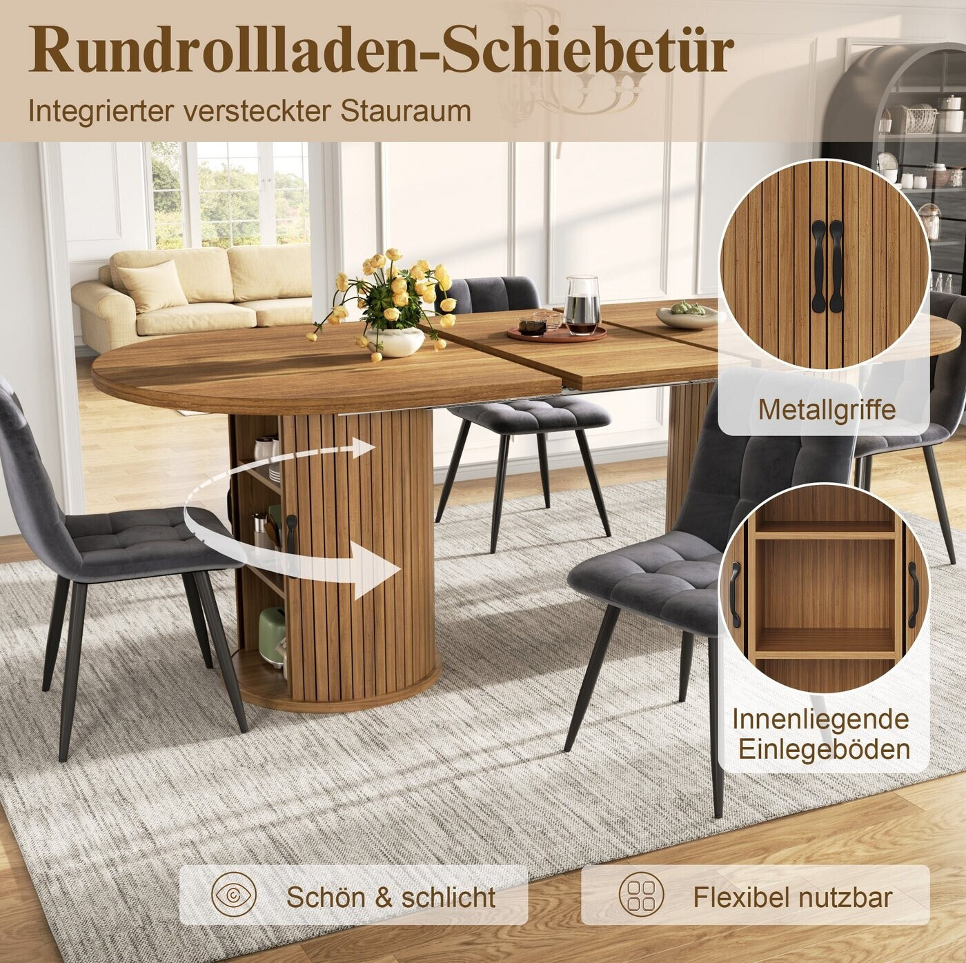 MODFU Ausziehbarer Esstisch 149,8-189,7x80x75cm mit Stauraum, dunkelbraun ab 265,99 € (Oktober 2026)