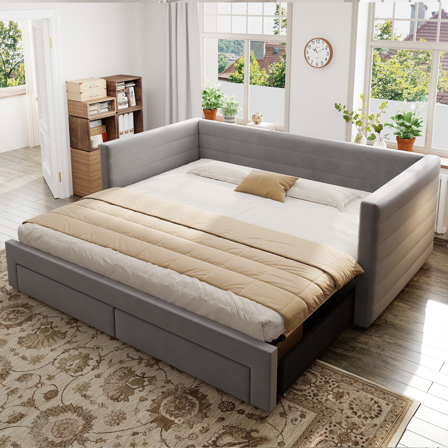 Stilvora Schlafsofa ausziehbar 90/180x190cm, Baumwoll-Leinen, grau, 2 Schubladen ab 358,99 € (Oktober 2026)