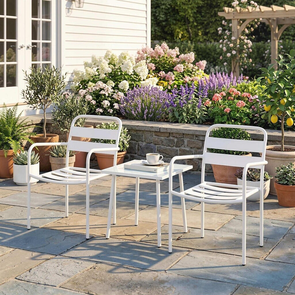 Outsunny Bistro-Set 3-teilig, Metall/Gehärtetes Glas, weiß (863-211V00WT) ab 73,90 € (Oktober 2026)