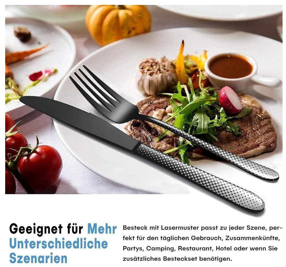 LuxusKollektion Besteck-Set 30-teilig, schwarz, Edelstahl, Laserpunktmuster ab 72,99 € (Oktober 2026)