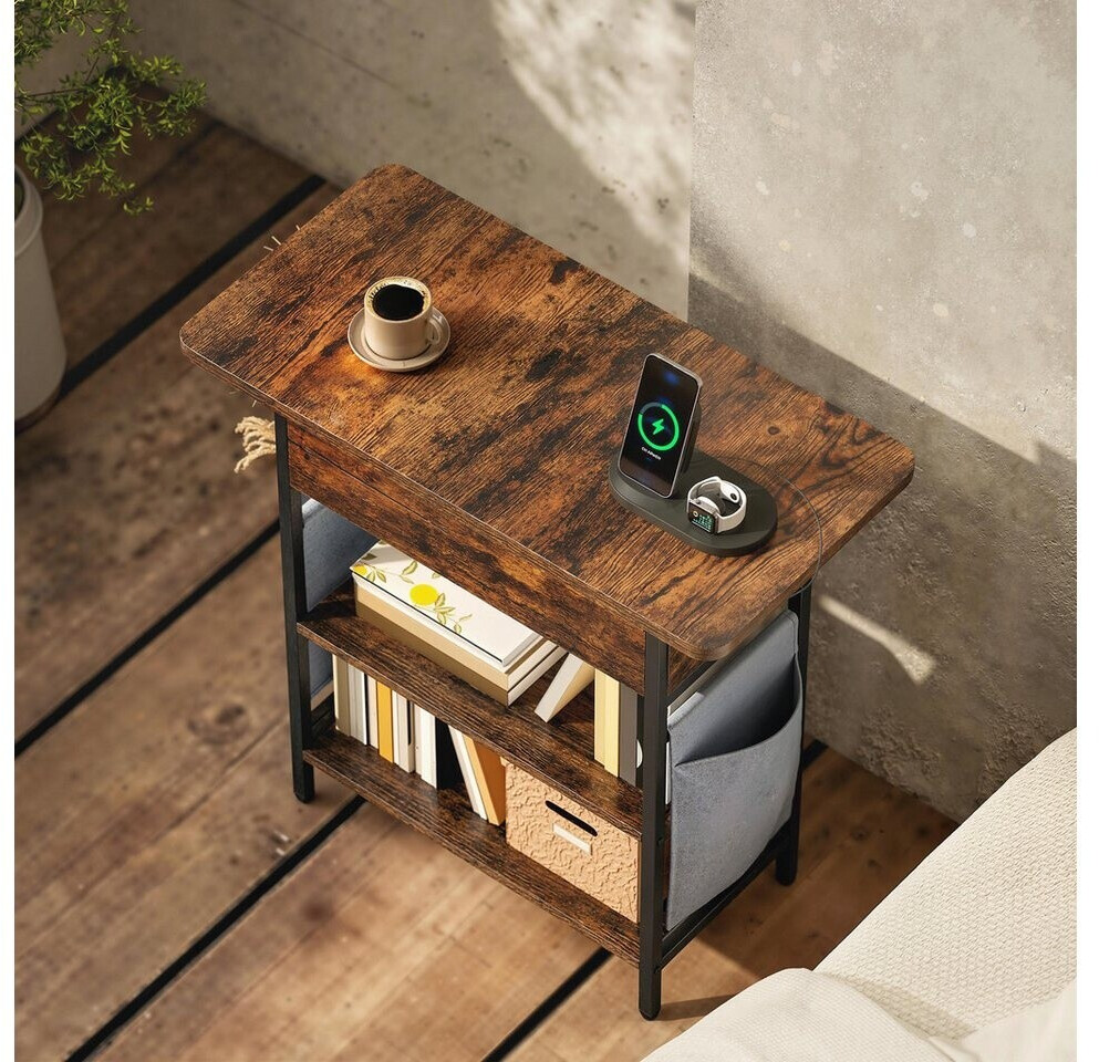 HomCom Beistelltisch 2 Ebenen mit Steckdosenleiste & USB, rustikal braun (83B-392V90RB) ab 37,90 € (Oktober 2026)