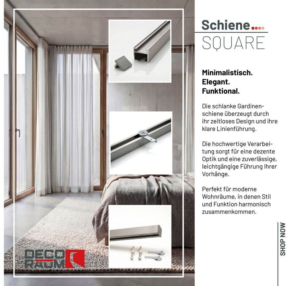 Deco-Raum Gardinenschiene auf Maß 1-lauf Square Edelstahl-optik 270cm ab 55,90 € (Oktober 2026)