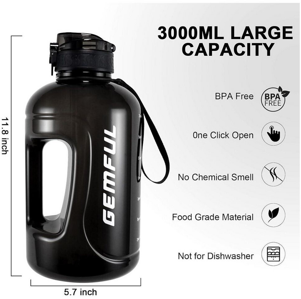 LuxusKollektion Sport-Trinkflasche 3L mit Strohhalm und Zeitmarkierungen, BPA-frei, schwarz ab 52,99 € (Oktober 2026)