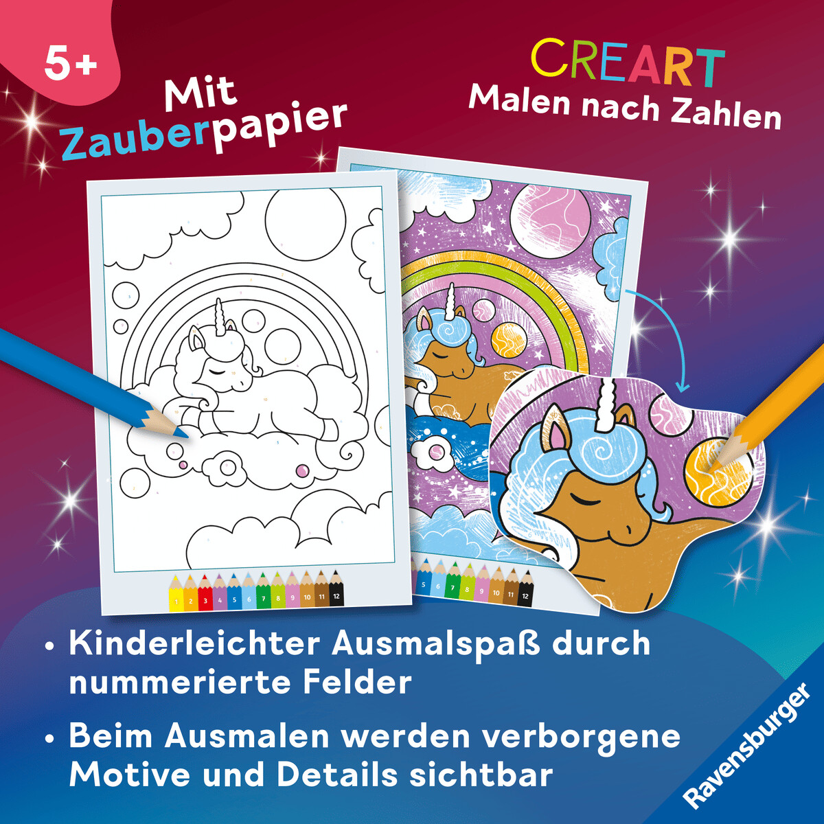 Ravensburger CreArt Paint by Numbers (Ages 5+) – Magic Paper: Unicorn ...