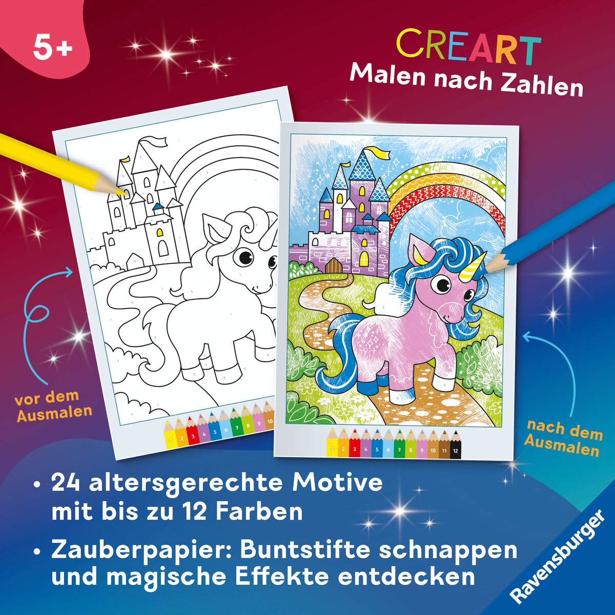 Ravensburger CreArt Paint by Numbers (Ages 5+) – Magic Paper: Unicorn ...