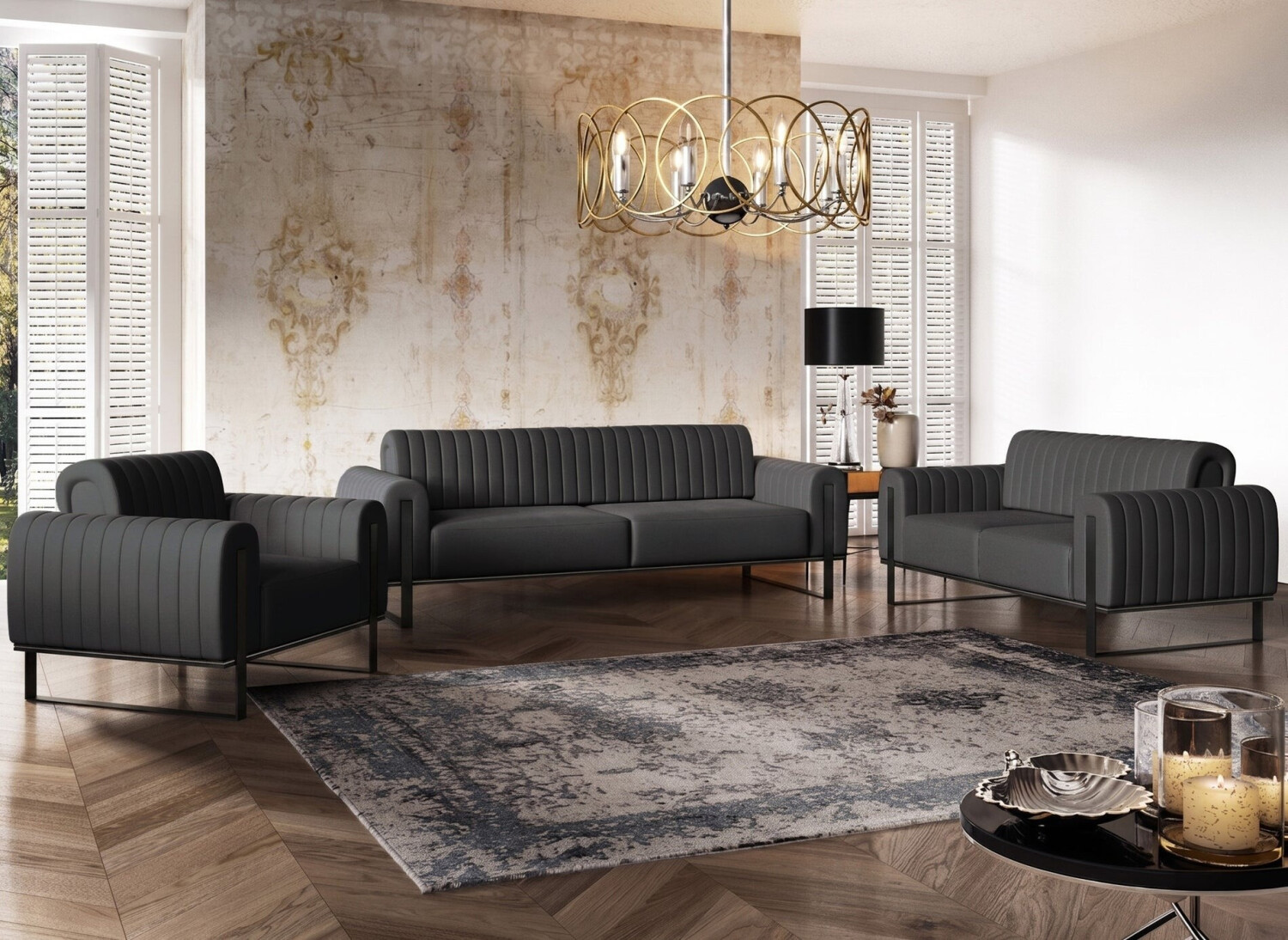 Selsey Parissa 2-Sitzer Sofa, Samt dunkelgrau, schwarze Metallfüße, 164cm ab 1.103,99 € (Oktober 2026)