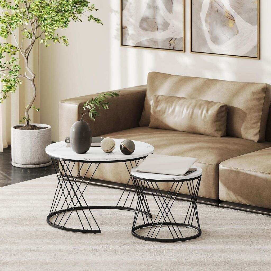 HomCom Couchtisch 2er-Set rund, Marmoroptik, Metallrahmen, weiß (83B-387V00WT) ab 58,32 € (Oktober 2026)