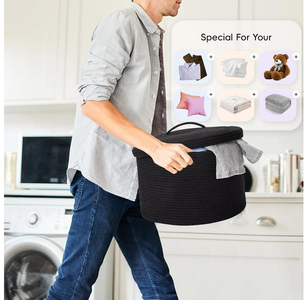 LuxusKollektion Wäschekorb mit Deckel, geflochten, faltbar, 32l, schwarz (40x25cm) ab 66,99 € (Oktober 2026)