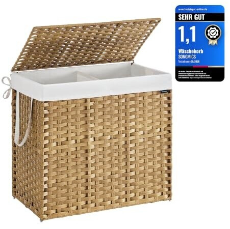 Songmics Wäschekorb schmal, 160L, synthetisches Rattan, 2 Fächer, faltbar ab 49,99 € (Oktober 2026)