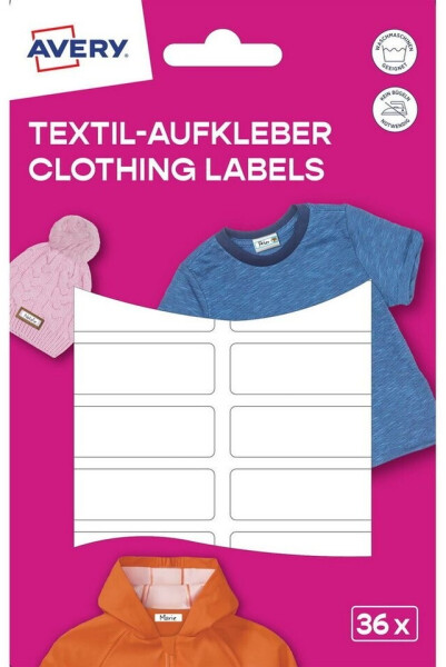 Avery Namensetikett Textil selbstklebend weiß 45x13mm, 36 St. (ETVET36)