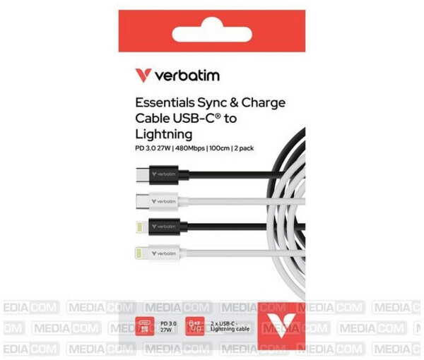 Verbatim Essentials USB-C auf Lightning Kabel 1m, 2er-Pack (32392), Bild 4