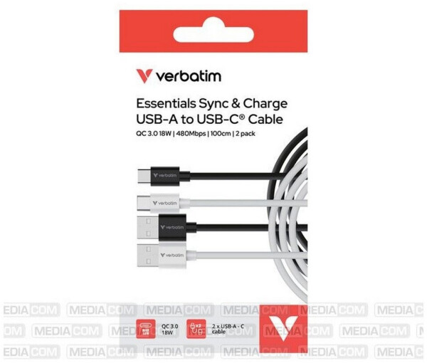 Verbatim Essentials Sync & Charge Kabel USB-A zu USB-C, 1m, 18W (32393), Bild 4