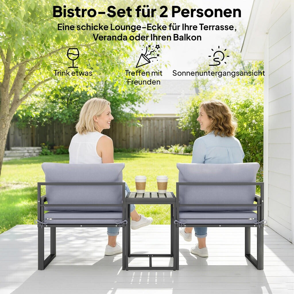 Outsunny Balkonmöbel-Set 3-teilig, 2 Sessel mit Tisch, Stahl, grau ab 151,12 € (Oktober 2026)