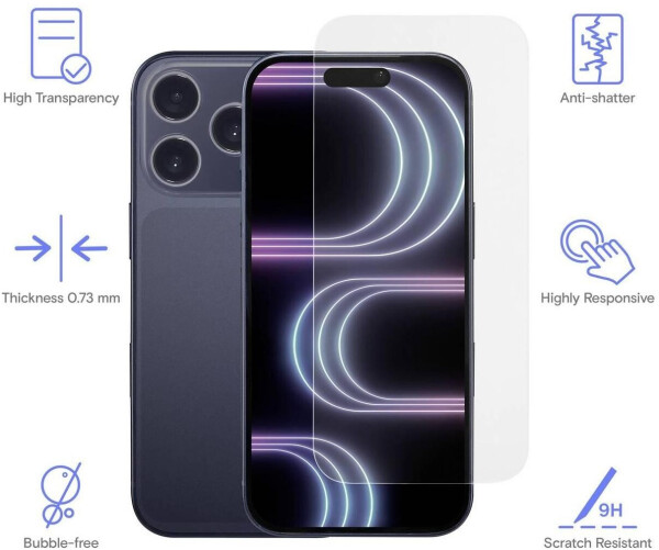 Renkforce 9H Panzerglas Displayschutz für iPhone 17 Pro, Anti-Fingerprint (RF-6830756), Bild 2