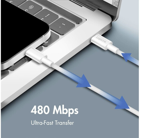 LogiLink USB 2.0 Typ-A zu Typ-C Kabel, Nylon, weiß, 1,5m, 60W (CU0322), Bild 7