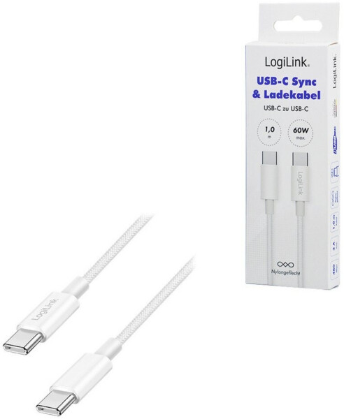 LogiLink USB 2.0 Typ-C-Kabel, 60W, Nylon, weiß, 1m (CU0341), Bild 6