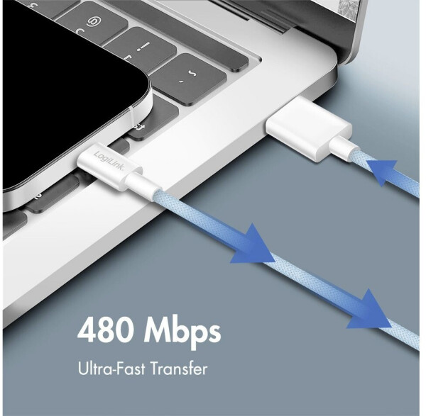 LogiLink USB 2.0 Kabel USB-A zu USB-C, Nylon, blau, 1,5m, 60W (CU0331), Bild 5