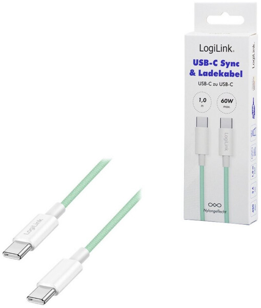 LogiLink USB 2.0 Typ-C Kabel 1m 480Mbit/s 60W Nylon grün (CU0347), Bild 5
