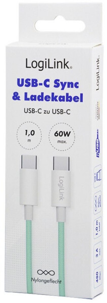 LogiLink USB 2.0 Typ-C Kabel 1m 480Mbit/s 60W Nylon grün (CU0347), Bild 9