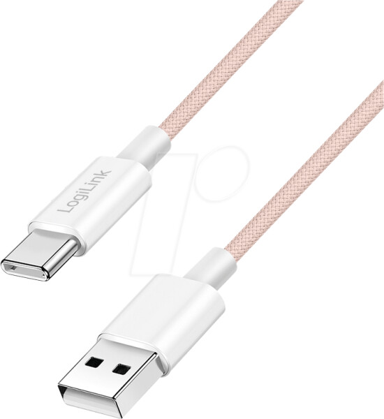 LogiLink USB 2.0 Kabel USB-A zu USB-C 0,5m Nylon rosa 60W (CU0323)
