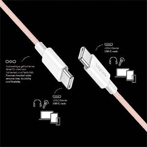 LogiLink USB-C auf USB-C 2.0 Kabel Nylon 480Mbit/s 60W rosa 0,5m (CU0343), Bild 2