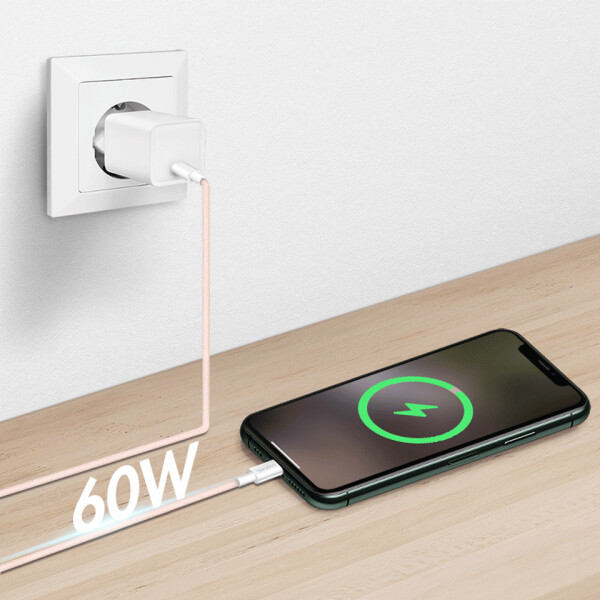 LogiLink USB-C auf USB-C 2.0 Kabel Nylon 480Mbit/s 60W rosa 0,5m (CU0343), Bild 4