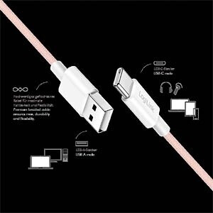 LogiLink USB 2.0 Typ-C auf Typ-A Kabel, Nylon, rosa, 1m, 60W (CU0324), Bild 2