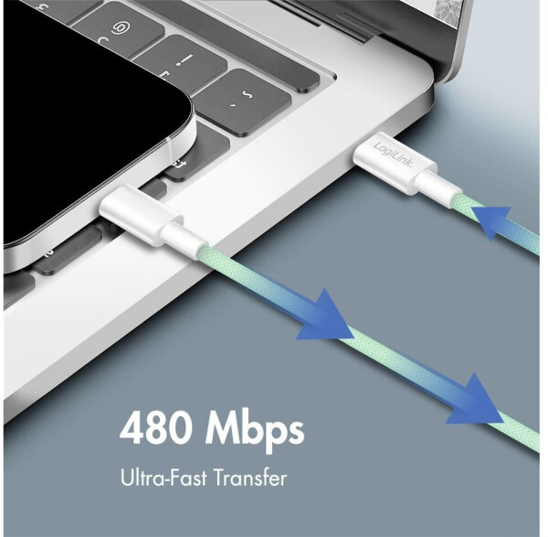LogiLink USB-C Kabel USB 2.0, 1,5m, 60W, Nylon, grün (CU0348), Bild 2