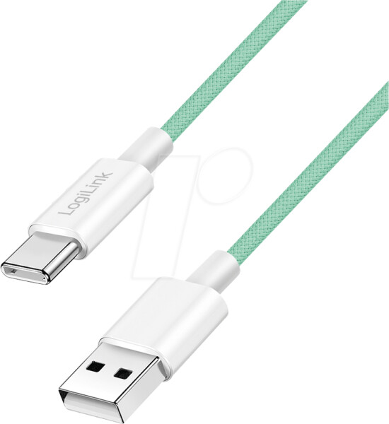LogiLink USB 2.0 Typ-A zu Typ-C Kabel, Nylon, 60W, grün, 0,5m (CU0326)